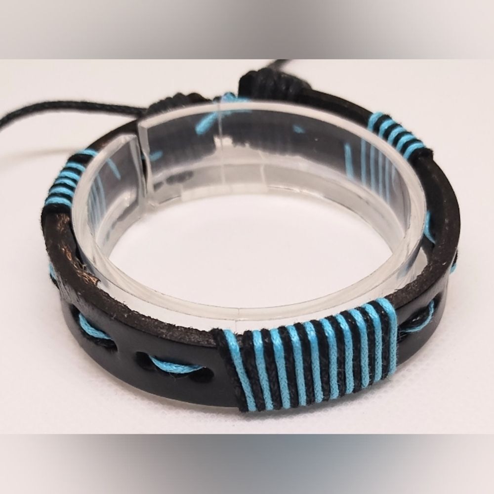 Men's bracelet leather‎ braided layered black blue new e98